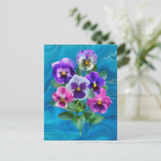 Boeket van viooltjes driekleurige viooltjes HARTEL Briefkaart (Staand voorkant)