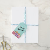 Boeket van Waterverf Flowers Happy Birthday Cadeaulabel (Met Touw)