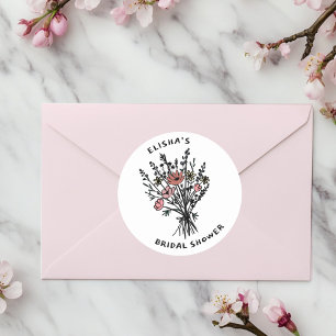 Boeket van Wilde Bloemen Landelijke Gril Bruidsdou Ronde Sticker
