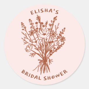 Boeket van Wilde Bloemen Rustige Gril Bridal Showe Ronde Sticker