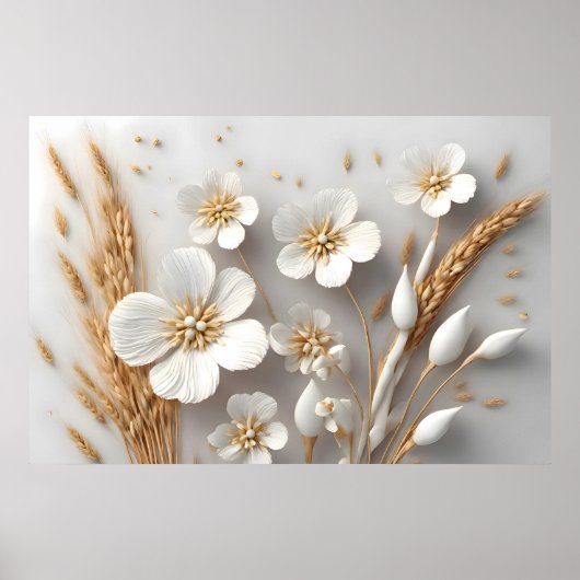 Boeket van witte bloemen en tarweoren poster (Voorkant)
