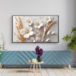 Boeket van witte bloemen en tarweoren poster