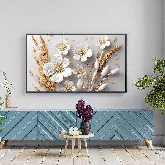 Boeket van witte bloemen en tarweoren poster