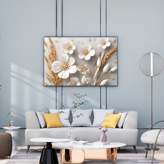 Boeket van witte bloemen en tarweoren poster