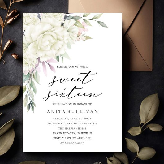 Boeket van witte bloemen Sweet Sixteen 16 verjaard Kaart
