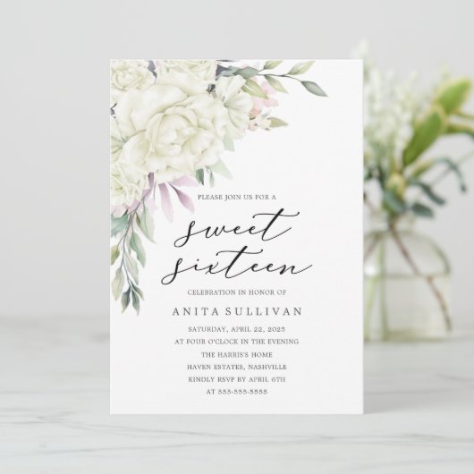 Boeket van witte bloemen Sweet Sixteen 16 verjaard Kaart (Staand voorkant)