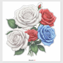 Boeket van witte, rode en blauwe rozen