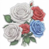 Boeket van witte, rode en blauwe rozen sticker (Voorkant)