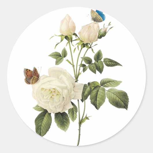 Boeket van witte rozen met vlinders Sticker (Voorkant)