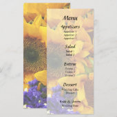 Boeket van zonnebloemen en paarse statice menu (Voorkant / Achterkant)