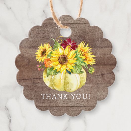 Boeket van zonnebloemen met pompoen dank je wel ca bedankjes labels (Voorkant)