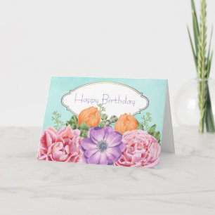  Boeket Waterverf Flowers Happy Birthday Kaart