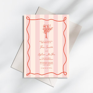 Boeket werveling roze streep tropische bruiloft kaart