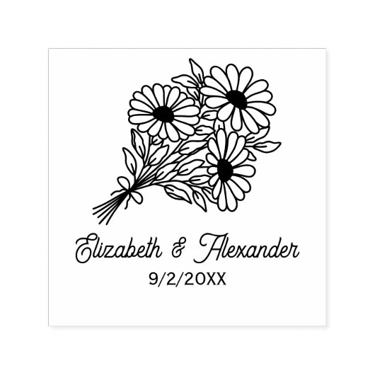 Boeket Wilde Bloemen #2L Trouwkoppel Namen Datum Zelfinktende Stempel (Design)