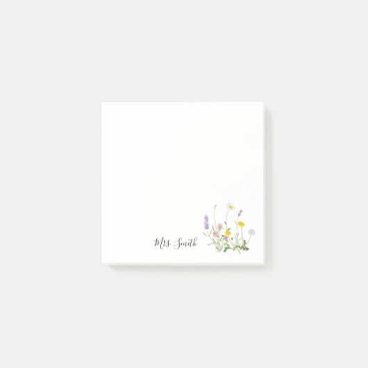 Boeket wilde bloemen monogram leraar post-it® notes (Voorkant)