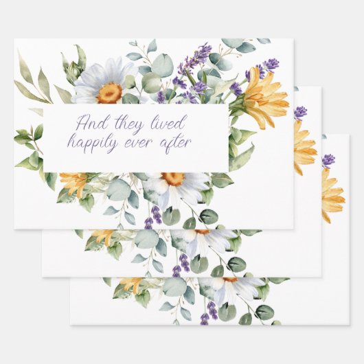 Boeket wilde bloemen waterverf bloemen frame  inpakpapier vel (Set)