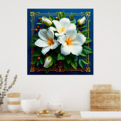 Boeket witte bloemen poster (Keuken)