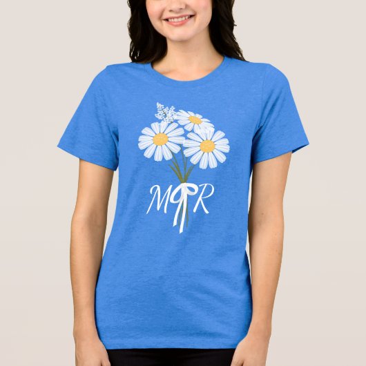 Boeket witte madeliefjes monogram bruiloft Tri-Blend shirt (Voorkant)