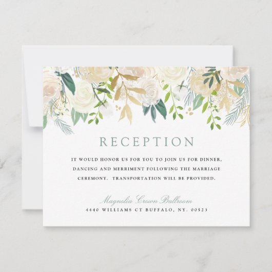 Boeket Witte Rozen |  Uitnodiging Ontvangst (Voorkant)