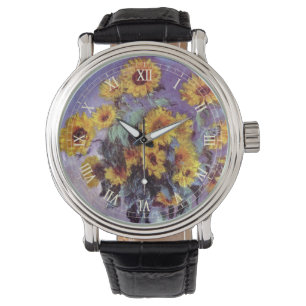 Boeket zonnebloemen door Claude Monet, Vintage Kun Horloge