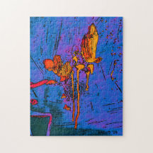 Boeketpuzzel van Angus World in blauw en goud