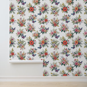 Boeketten en vlinders behang