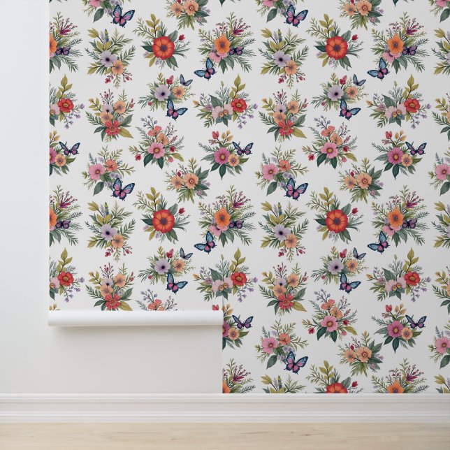 Boeketten en vlinders behang (Applicatie)