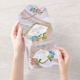 Boeketten van meerkleurige Rozen op zijden texture All In One Uitnodiging