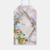 Boeketten van meerkleurige Rozen op zijden texture Cadeaulabel (Achterkant)