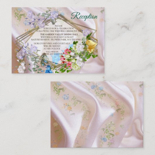 Boeketten van meerkleurige Rozen op zijden texture Informatiekaartje (Voorkant / Achterkant)