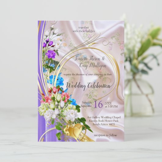 Boeketten van meerkleurige Rozen op zijden texture Kaart (Staand voorkant)