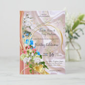 Boeketten van meerkleurige Rozen op zijden texture Kaart (Staand voorkant)