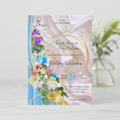 Boeketten van meerkleurige Rozen op zijden texture Kaart (Staand voorkant)