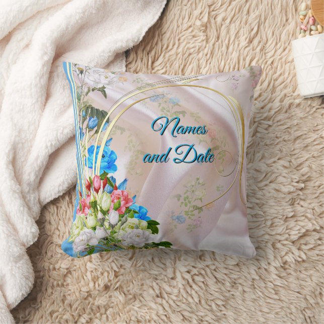 Boeketten van meerkleurige Rozen op zijden texture Kussen (Deken)