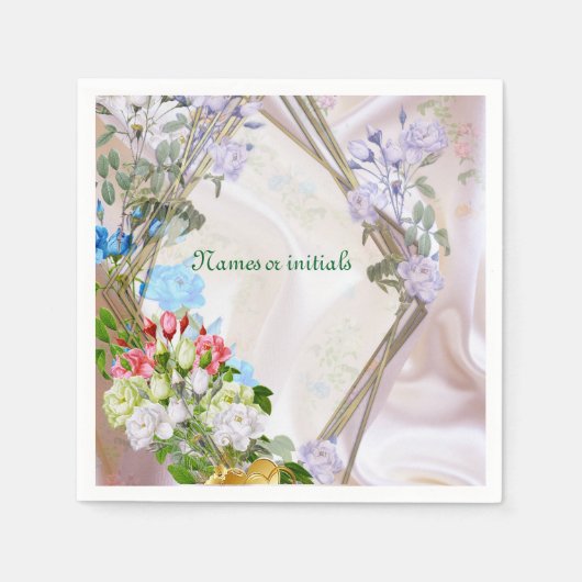 Boeketten van meerkleurige rozen op zijden texture servet (Voorkant)