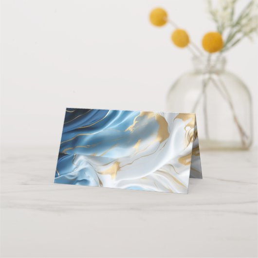 Boeketten van Zijdeachtig Blauw-Wit en Gouden Rand Plaatskaartje (Achterkant)