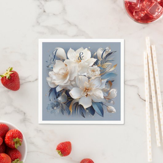 Boeketten van Zijdeachtig Blauw-Wit en Gouden Rand Servet (Insitu)