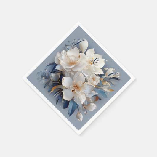 Boeketten van Zijdeachtig Blauw-Wit en Gouden Rand Servet (Hoek)