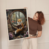 Boekhoek met lezende vos in fantasievolle stijl canvas afdruk