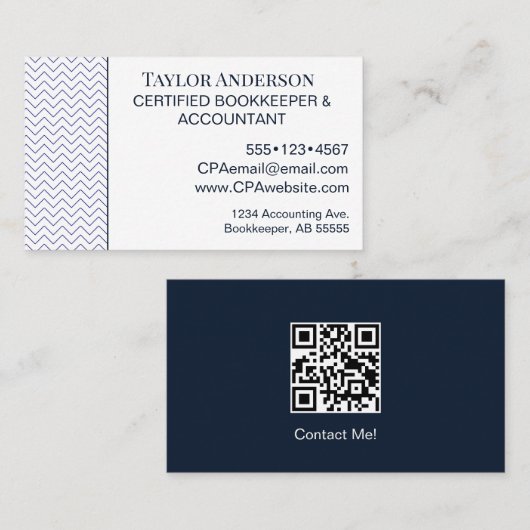 Boekhouder Accountant QR Code Blauw Modern Visitekaartje (Voorkant / Achterkant)