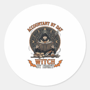 Boekhouder Dag Heks Nacht Halloween Magie Boek_1 Ronde Sticker