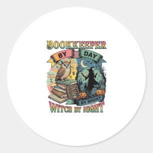 Boekhouder Dag Heks Nacht Halloween Uil Boeken Pom Ronde Sticker
