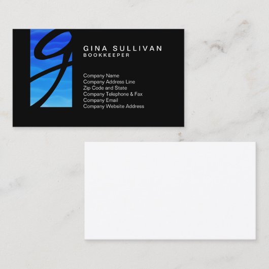 Boekhouder Financiële Diensten Blue Wave Monogram Visitekaartje (Voorkant / Achterkant)