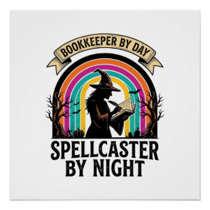 Boekhouder Heks Retro Halloween Boekhoudkundig Ont Perfect Poster