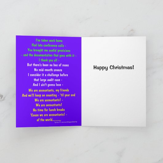 Boekhouder Kerst Boekhouding Song Parodie Woorden Feestdagen Kaart (Binnen)