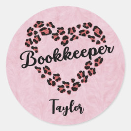 Boekhouder Leopard Heart Lijst Roze Ronde Sticker