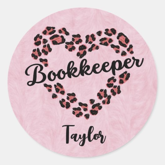 Boekhouder Leopard Heart Lijst Roze Ronde Sticker (Voorkant)