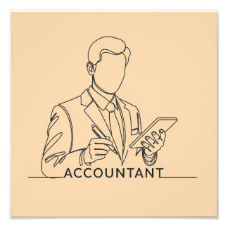 Boekhouder, one line art, met tekst en kleur foto afdruk