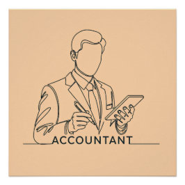 Boekhouder, one line art, met tekst en kleur perfect poster