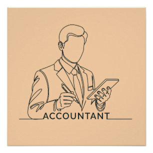 Boekhouder, one line art, met tekst en kleur perfect poster